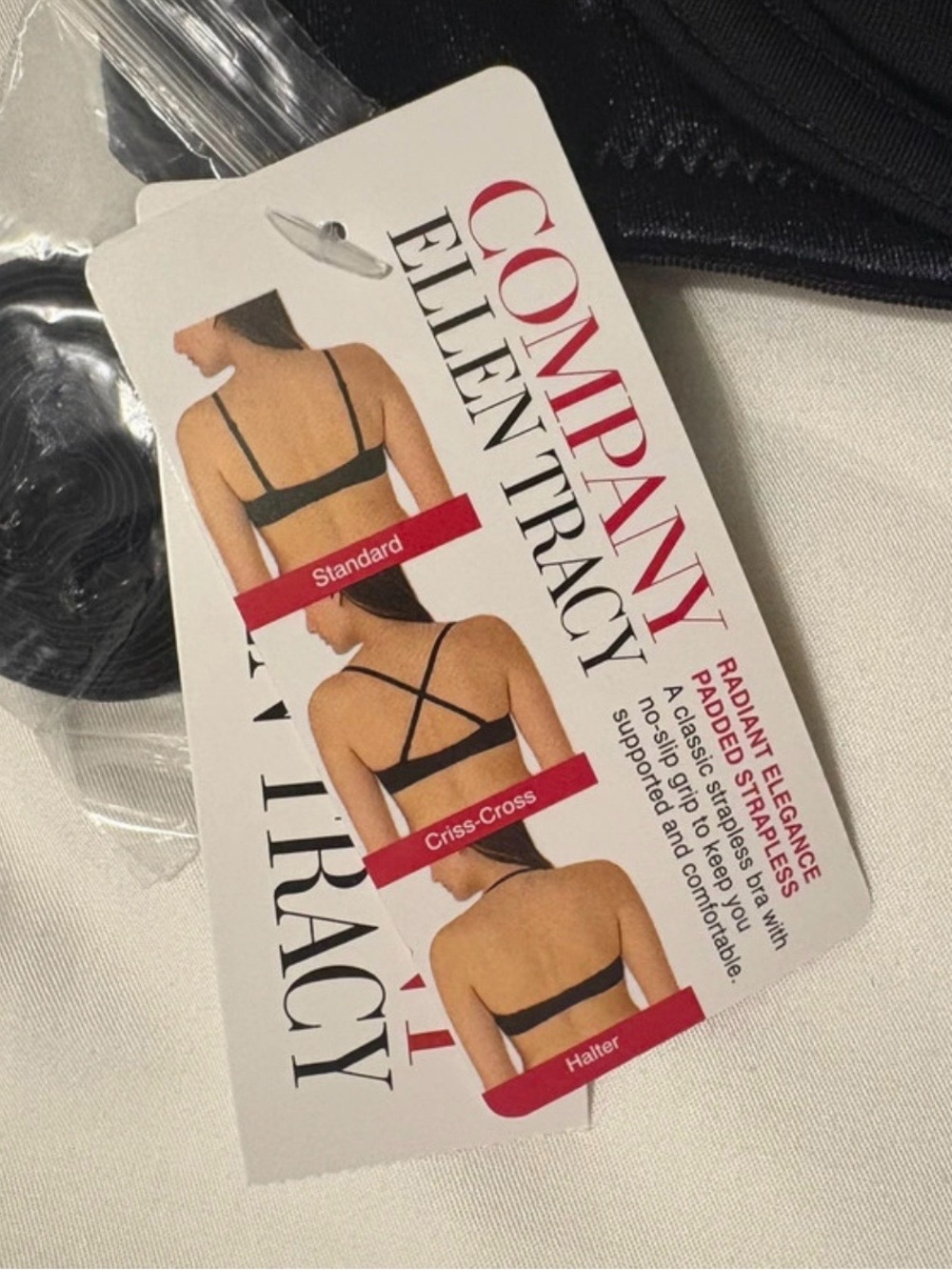 Ellen Tracy Black Strapless Padded Bra with Removable Straps
